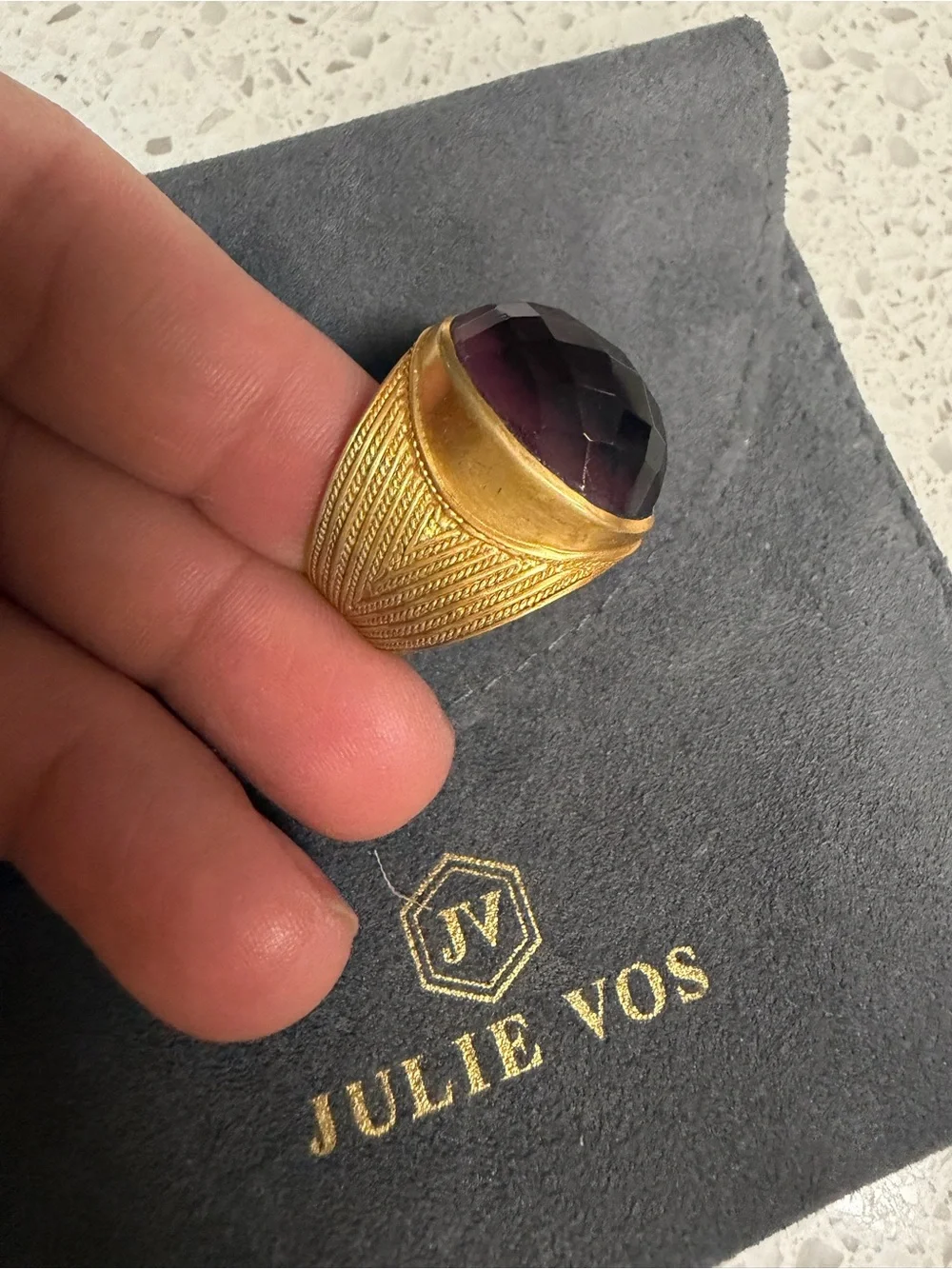 Julie Vos Gold Ring with Deep Purple Faceted Stone